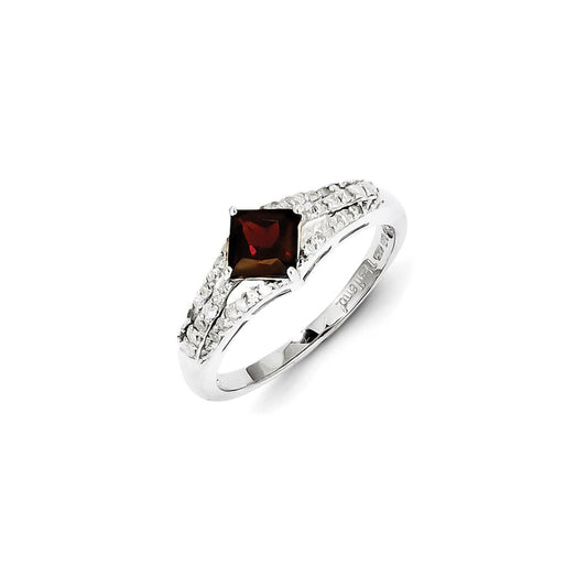 Sterling Silver Diamond u0026 Garnet Ring