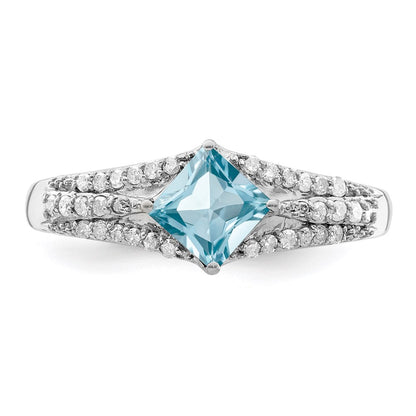 Sterling Silver Rhodium Diamond u0026 Sky Blue Topaz Ring