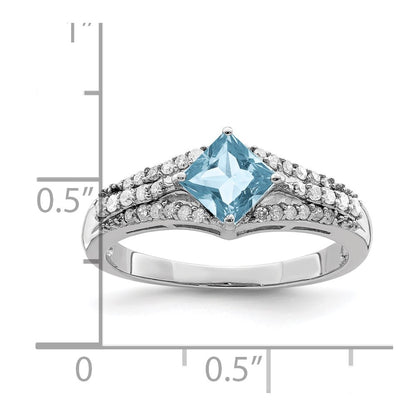 Sterling Silver Rhodium Diamond u0026 Sky Blue Topaz Ring