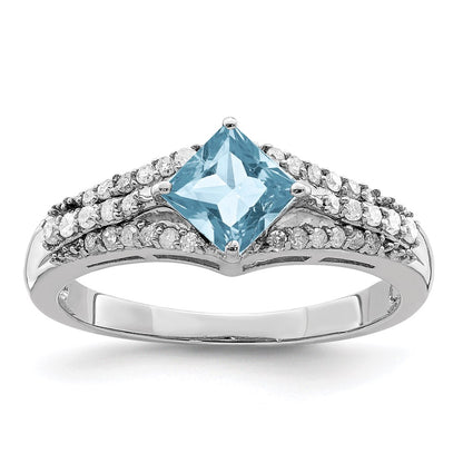 Sterling Silver Rhodium Diamond u0026 Sky Blue Topaz Ring