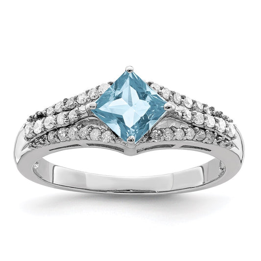 Sterling Silver Rhodium Diamond u0026 Sky Blue Topaz Ring