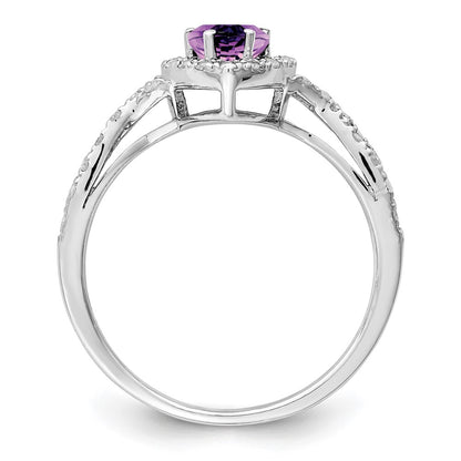 Sterling Silver Rhodium-plated Diamond u0026 Amethyst Ring