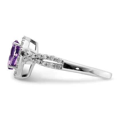 Sterling Silver Rhodium-plated Diamond u0026 Amethyst Ring