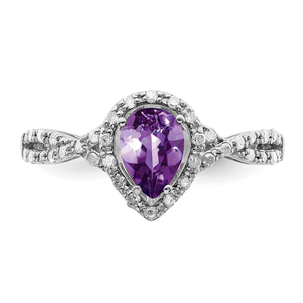 Sterling Silver Rhodium-plated Diamond u0026 Amethyst Ring