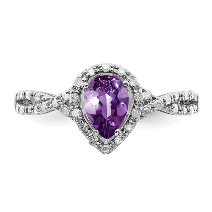 Sterling Silver Rhodium-plated Diamond u0026 Amethyst Ring