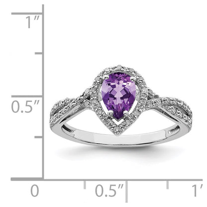 Sterling Silver Rhodium-plated Diamond u0026 Amethyst Ring