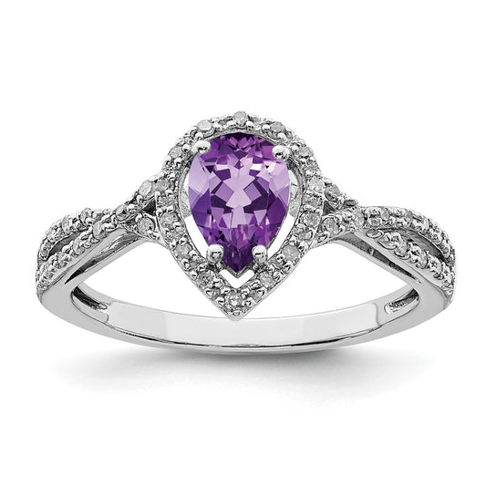 Sterling Silver Rhodium-plated Diamond u0026 Amethyst Ring