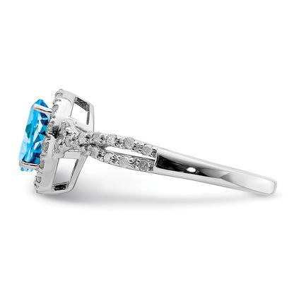Sterling Silver Rhodium Blue Topaz u0026 Diamond Ring