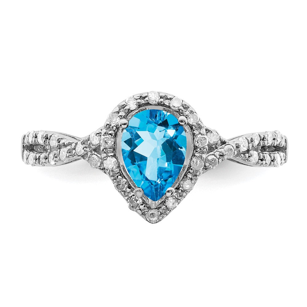 Sterling Silver Rhodium Blue Topaz u0026 Diamond Ring