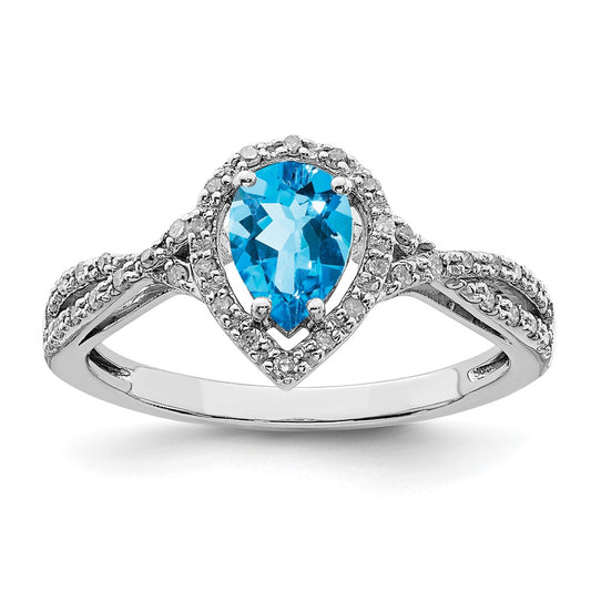 Sterling Silver Rhodium Blue Topaz u0026 Diamond Ring
