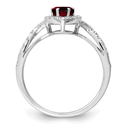 Sterling Silver Rhodium-plated Diamond u0026 Garnet Ring