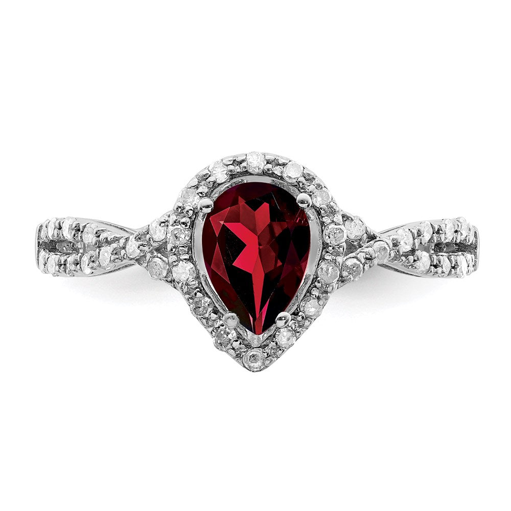 Sterling Silver Rhodium-plated Diamond u0026 Garnet Ring