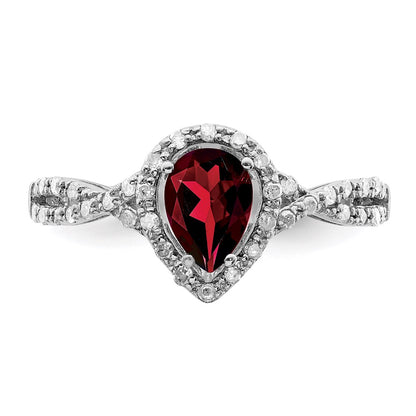 Sterling Silver Rhodium-plated Diamond u0026 Garnet Ring