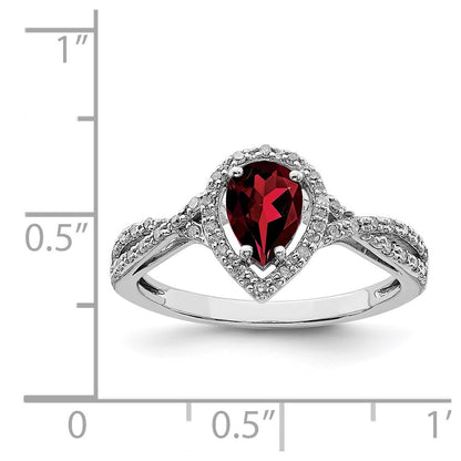 Sterling Silver Rhodium-plated Diamond u0026 Garnet Ring