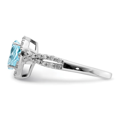 Sterling Silver Rhodium Diamond u0026 Sky Blue Topaz Ring