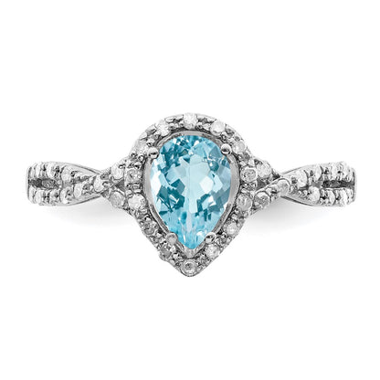Sterling Silver Rhodium Diamond u0026 Sky Blue Topaz Ring