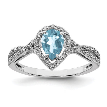 Sterling Silver Rhodium Diamond u0026 Sky Blue Topaz Ring