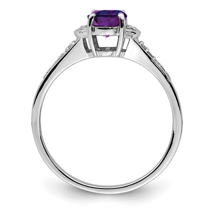 Sterling Silver Rhodium-plated Diamond u0026 Amethyst Ring
