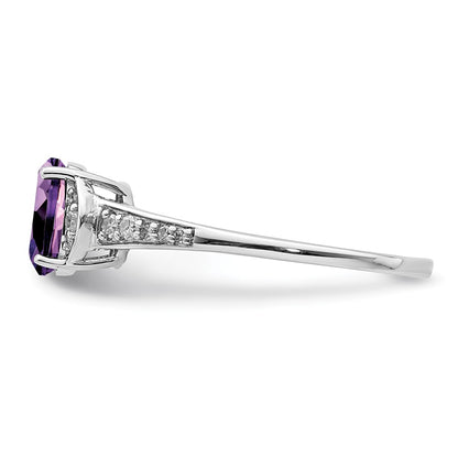 Sterling Silver Rhodium-plated Diamond u0026 Amethyst Ring