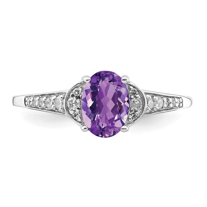 Sterling Silver Rhodium-plated Diamond u0026 Amethyst Ring