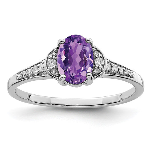Sterling Silver Rhodium-plated Diamond u0026 Amethyst Ring