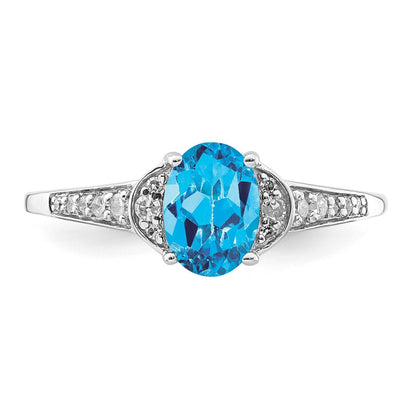 Sterling Silver Rhodium Blue Topaz u0026 Diamond Ring