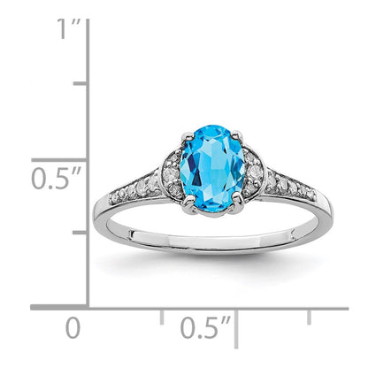 Sterling Silver Rhodium Blue Topaz u0026 Diamond Ring