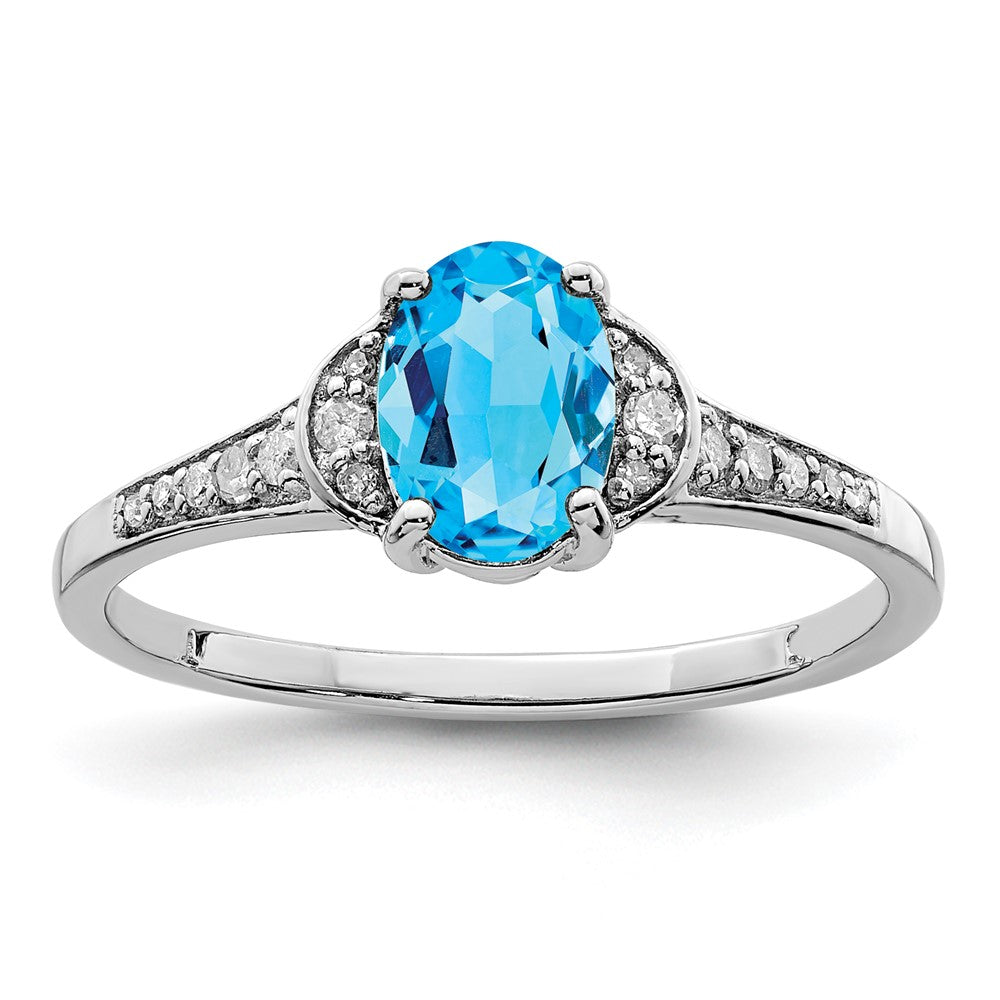 Sterling Silver Rhodium Blue Topaz u0026 Diamond Ring
