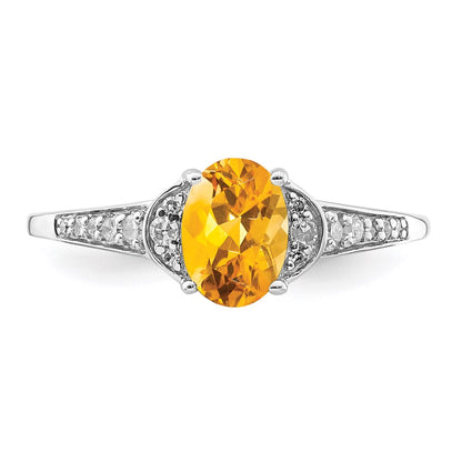 Sterling Silver Rhodium Diamond u0026 Citrine Ring