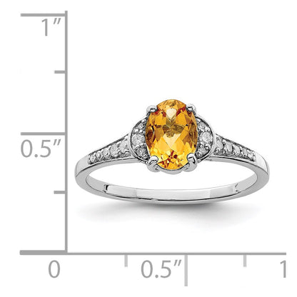 Sterling Silver Rhodium Diamond u0026 Citrine Ring