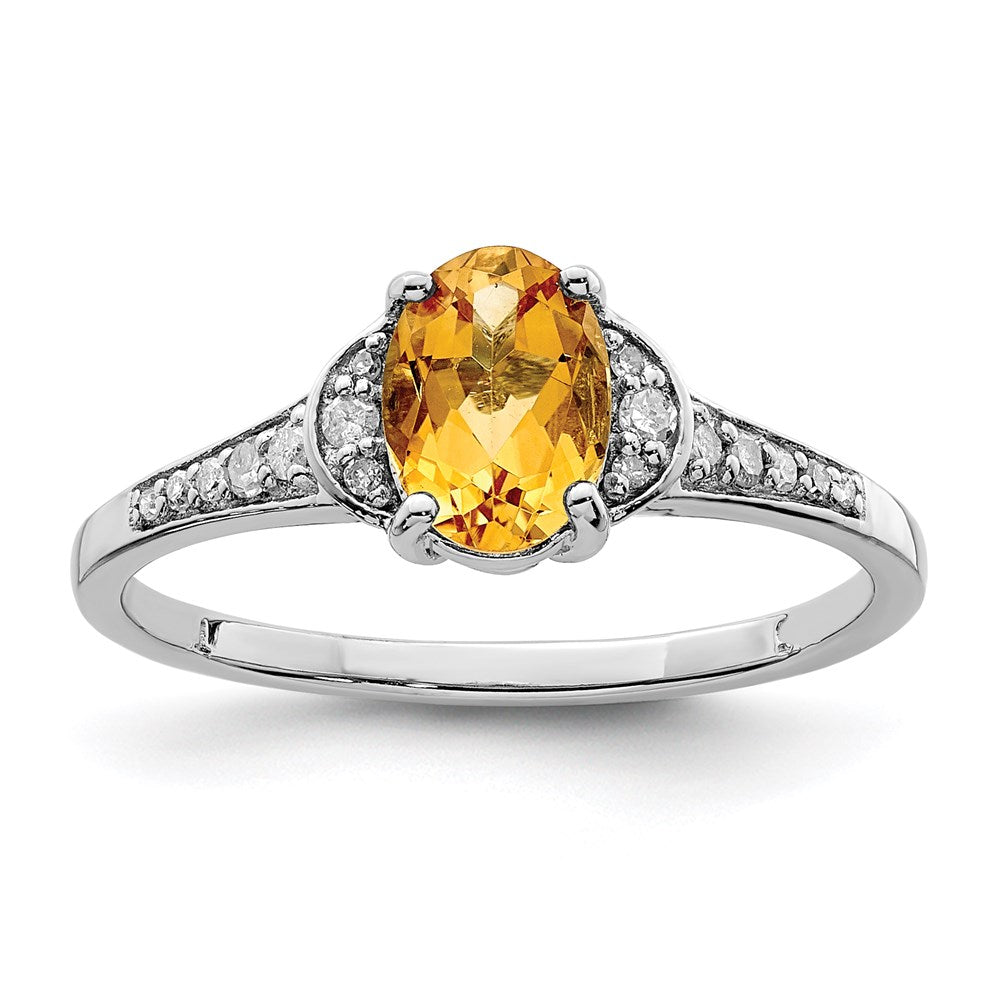 Sterling Silver Rhodium Diamond u0026 Citrine Ring