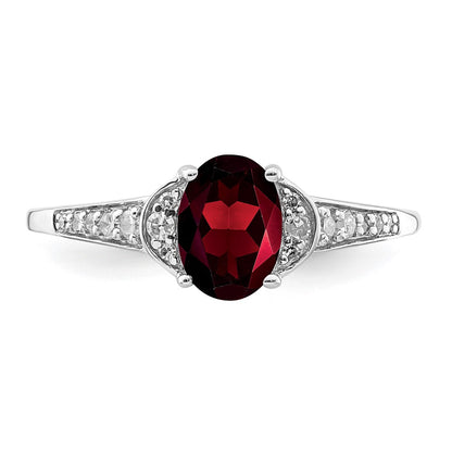 Sterling Silver Rhodium-plated Diamond u0026 Garnet Ring