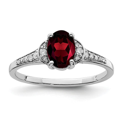 Sterling Silver Rhodium-plated Diamond u0026 Garnet Ring