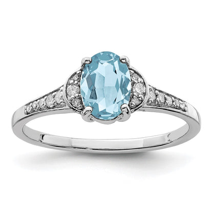 Sterling Silver Rhodium Diamond u0026 Sky Blue Topaz Ring