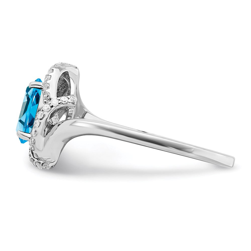 Sterling Silver Rhodium Blue Topaz u0026 Diamond Ring