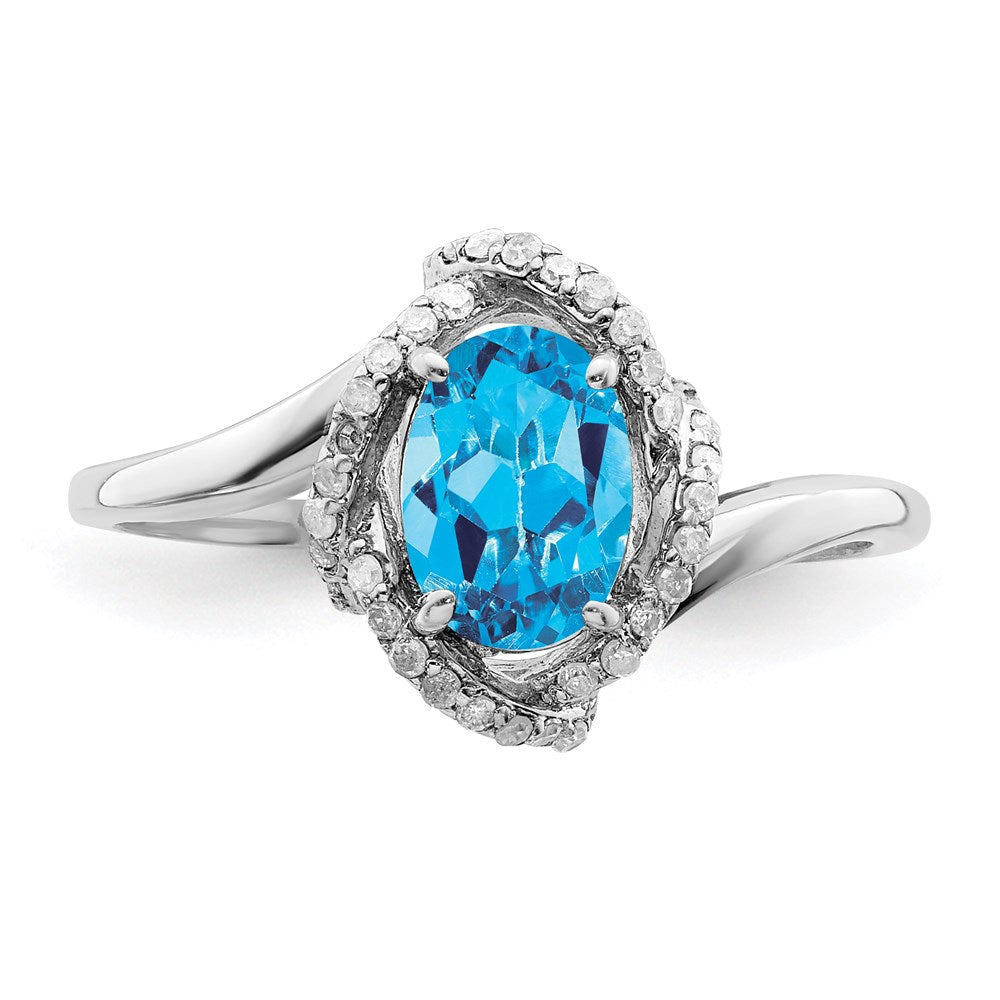 Sterling Silver Rhodium Blue Topaz u0026 Diamond Ring