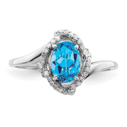 Sterling Silver Rhodium Blue Topaz u0026 Diamond Ring