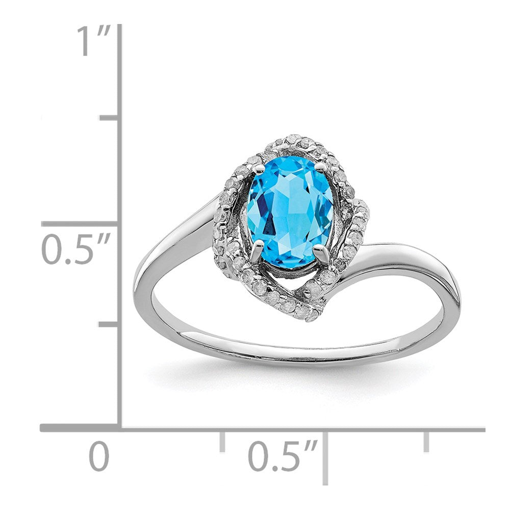 Sterling Silver Rhodium Blue Topaz u0026 Diamond Ring