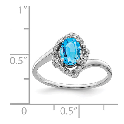 Sterling Silver Rhodium Blue Topaz u0026 Diamond Ring