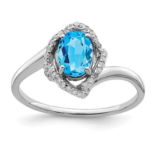 Sterling Silver Rhodium Blue Topaz u0026 Diamond Ring