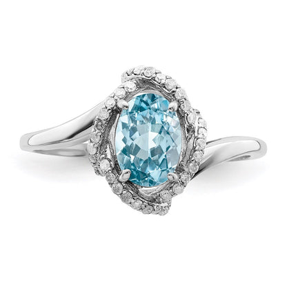 Sterling Silver Rhodium Diamond u0026 Sky Blue Topaz Ring