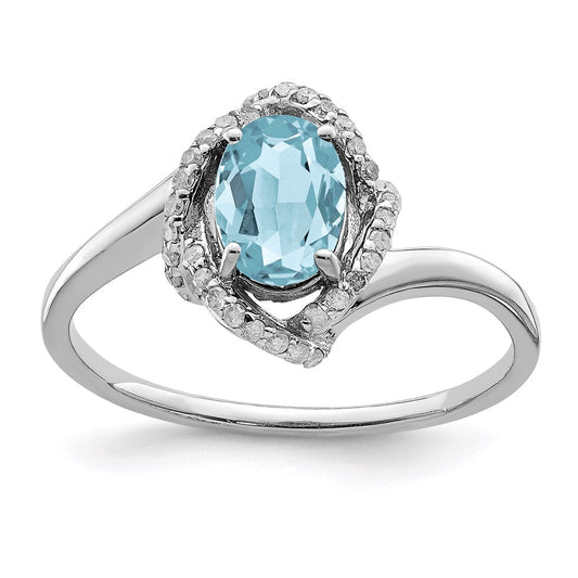 Sterling Silver Rhodium Diamond u0026 Sky Blue Topaz Ring