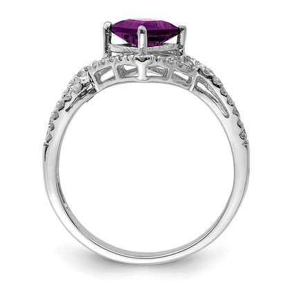 Sterling Silver Rhodium-plated Diamond u0026 Amethyst Ring