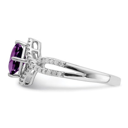 Sterling Silver Rhodium-plated Diamond u0026 Amethyst Ring