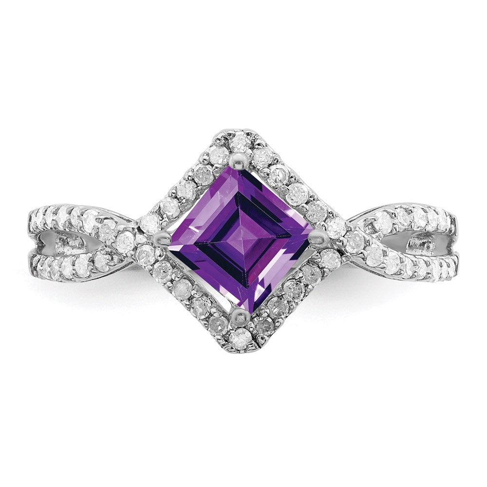 Sterling Silver Rhodium-plated Diamond u0026 Amethyst Ring