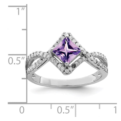 Sterling Silver Rhodium-plated Diamond u0026 Amethyst Ring