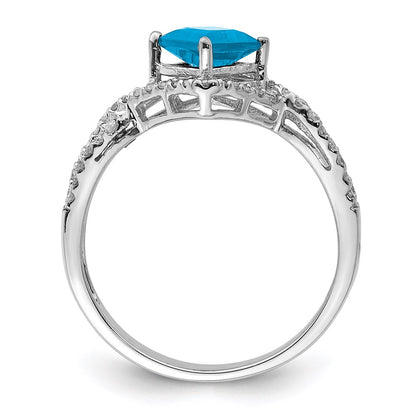 Sterling Silver Rhodium Blue Topaz u0026 Diamond Ring