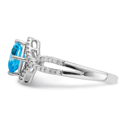 Sterling Silver Rhodium Blue Topaz u0026 Diamond Ring