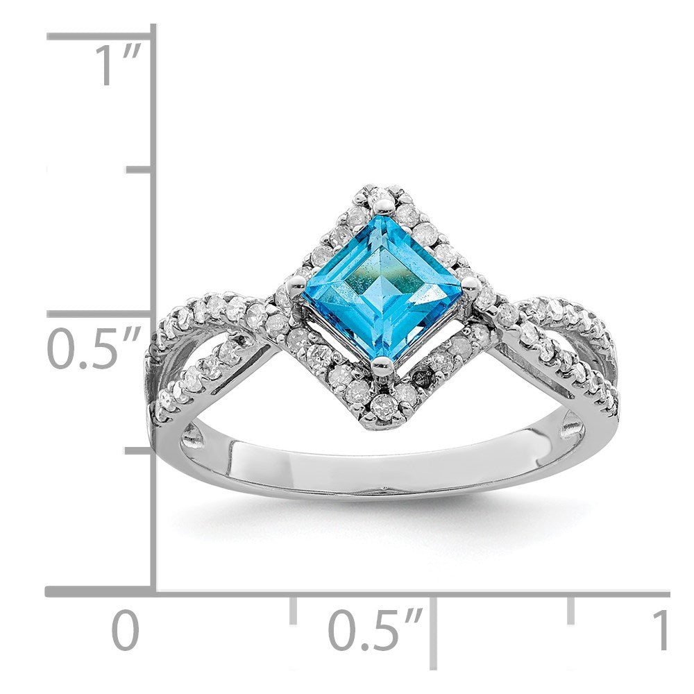 Sterling Silver Rhodium Blue Topaz u0026 Diamond Ring