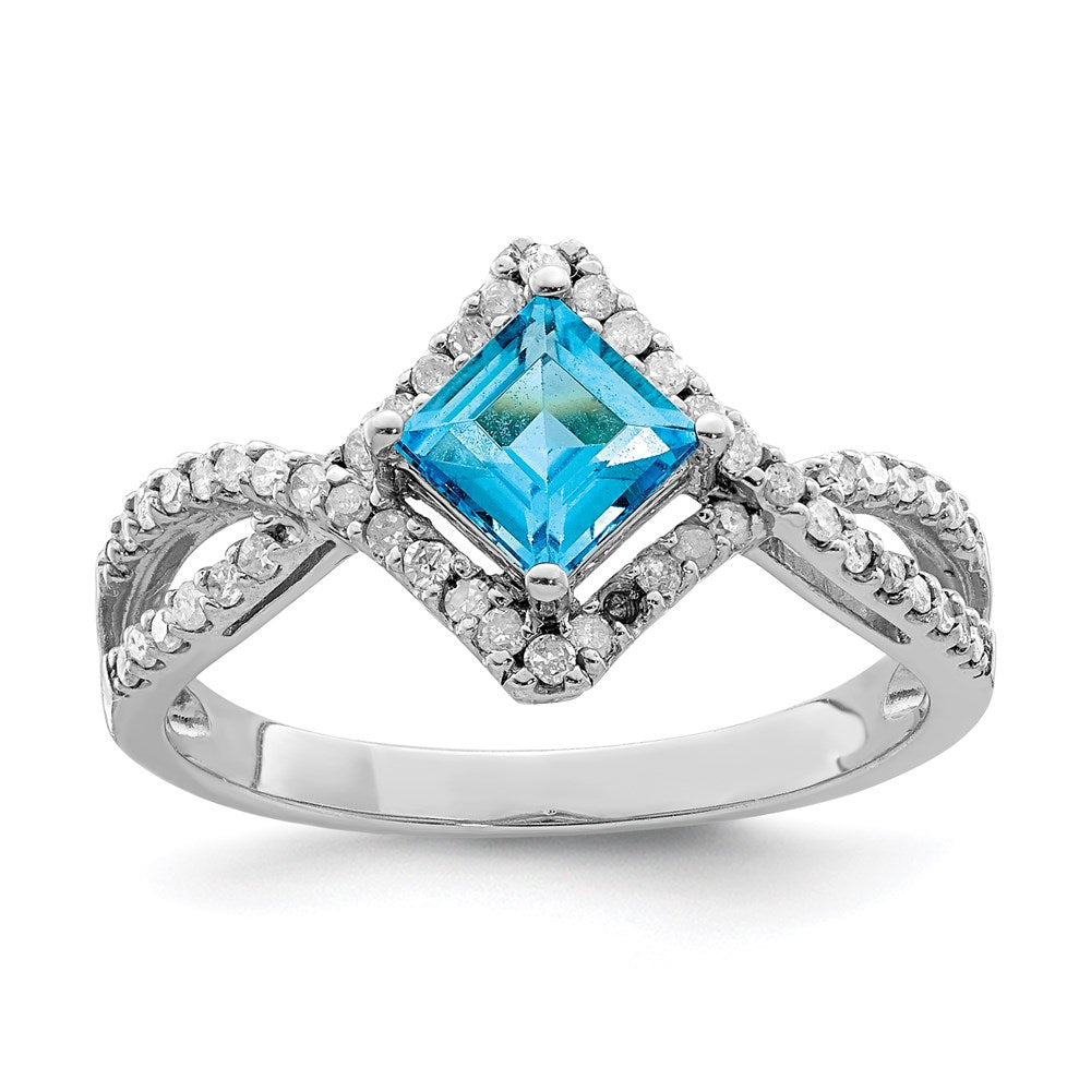 Sterling Silver Rhodium Blue Topaz u0026 Diamond Ring